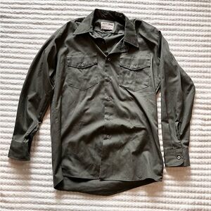 Vintage Olive Green Workwear Button Down Shirt Men’s Small Western